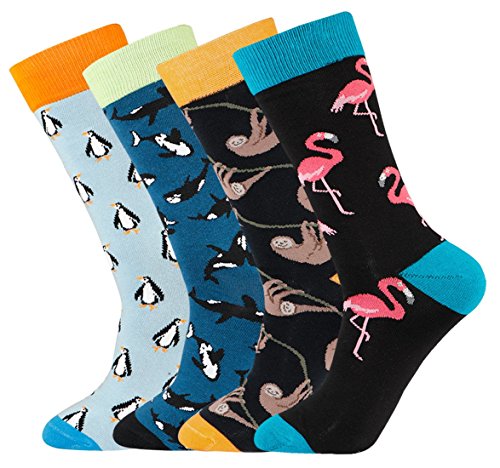 xiaomaizi Men's Novelty Fun Crew Socks Crazy Animal Pattern Long Dress Socks for Men Size 7-13