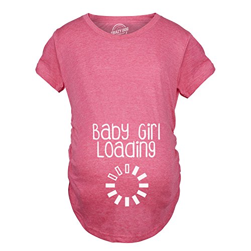 Maternity Baby Girl Loading T Shirt Funny Pregnancy Announcement Reveal Cool Tee Funny Graphic Maternity Tee Funny Nerd T Shirt Funny Maternity Shirts Pink - M