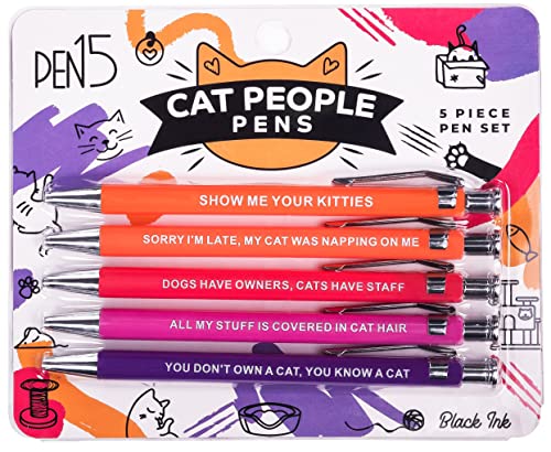 MilkToast Brands Funny Cat People Pens, A snarky office gag gift for pet owners, cat lovers, or coworkers, Black ballpoint pens with funny sayings