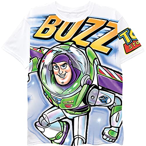 Disney Toy Story Boys Buzz Lightyear T-Shirt - Air Brushed Design Toy Story Boys T-Shirt (4, White)