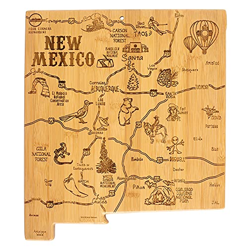 Totally Bamboo Destination New Mexico State Shaped Serving and Cutting Board, Includes Hang Tie for Wall Display