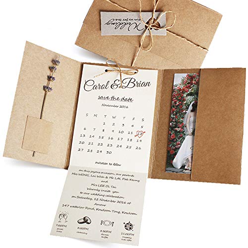 25-Pack Rustic Wedding Invitations with Photo by Picky Bride, Vintage Save The Date, Unique Invite Cards, Kraft Paper Envelope Included 12 x 17cm - Set of 25 pcs