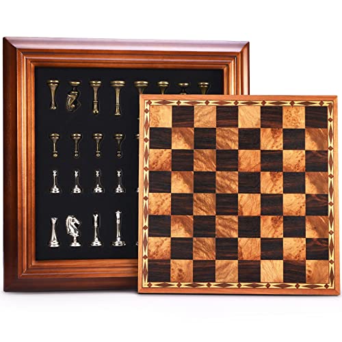 AMEROUS 14 inches Wooden Chess Set with Metal Chess Pieces / 2.5'' King/Storage for Chessmen/Gift Package/Instructions/Classic Board Game