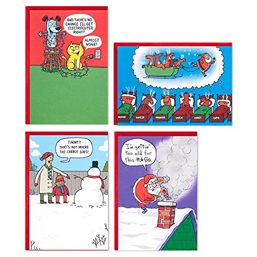 Hallmark Shoebox Funny Boxed Christmas Cards Assortment, Festive Cartoons (4 Designs, 24 Cards with Envelopes)