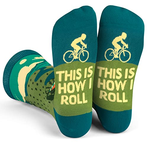 Lavley Funny Socks for Outdoor Activities Lovers and More - Novelty Gifts for Men, Women, and Teens (US, Alpha, One Size, Regular, Regular, This Is How I Roll (Biking))