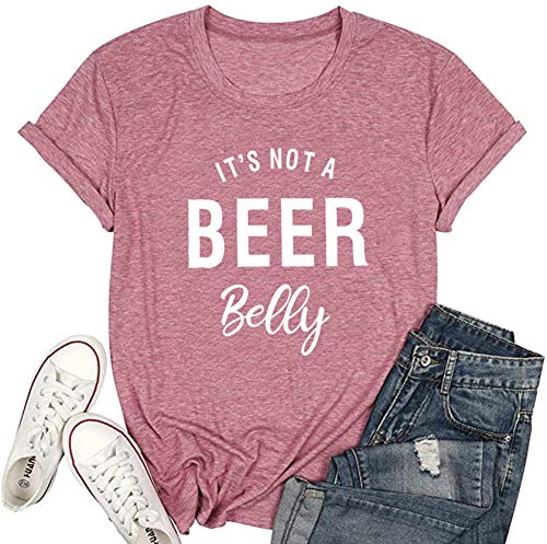It's not a Beer Belly T Shirt Women Pregnancy Announcement Shirt Letter Print O Neck Top Tee Blouse (X-Large, Red)
