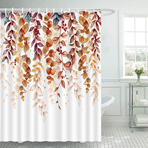 Juirnost Watercolor Fall Leaves Shower Curtain Botanical Autumn Shower Curtain for Bathroom Fall Thanksgiving Day Bathroom Bathtubs Decor Washable Durable Polyester Fabric 72'x72' with 12 Hooks