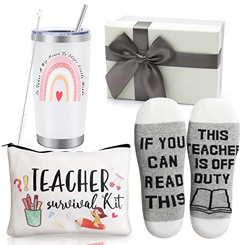 Best Teacher Appreciation Gifts,20 OZ Insulated Tumbler for Women Teacher Gifts,Unique Gifts Ideas from Students - Funny Socks Thank You Basket Box for New Teachers,Teachers Day Gifts,Christmas Gifts