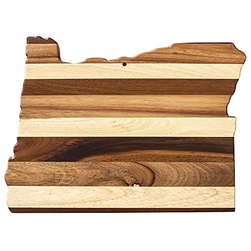 Rock & Branch Shiplap Series Oregon State Shaped Wood Cutting Board and Charcuterie Serving Platter, Includes Hang Tie for Wall Display