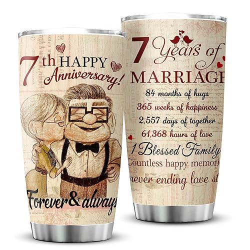 Rudicaxi 7 Year Anniversary Vintage Gifts, 7th Anniversary Wedding Gifts for Her or Him, Copper Anniversary Tumbler Gifts for Couple 20oz Stainless Steel Insulated Cup Present(1 PC)