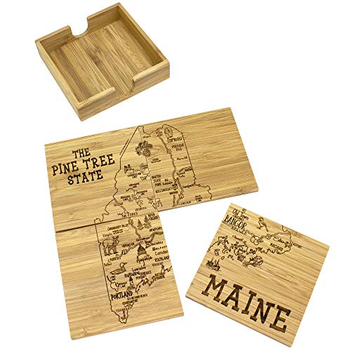 Totally Bamboo Maine State Puzzle 4 Piece Bamboo Coaster Set with Case