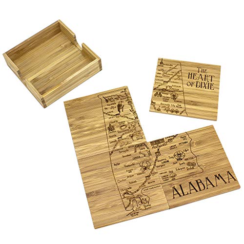Totally Bamboo Alabama State Puzzle 4 Piece Bamboo Coaster Set with Case