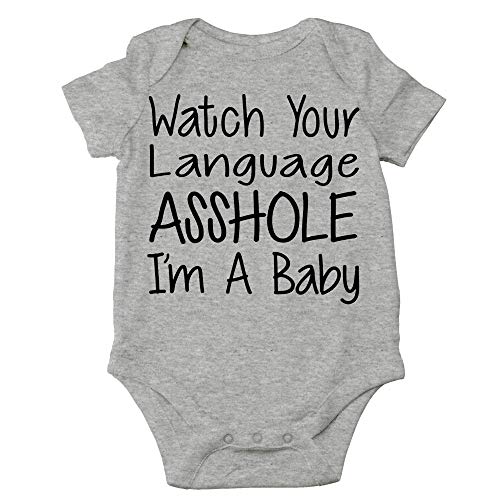 CBTwear Watch Your Language I’m a Baby - Little Trouble Maker - Funny One-Piece Infant Baby Bodysuit (6 Months, Heather Grey)
