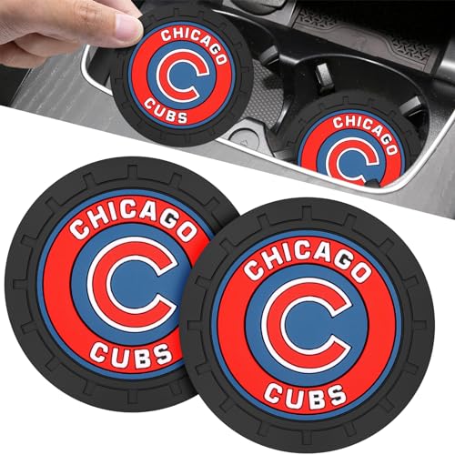 for Chicago Cubs Car Cup Holder Coasters,Baseball Fans Car Coasters for Car Cup Holder,Chicago Cubs Car Cup Holder Insert,Souvenir/Gifts for Baseball Fans,Silicone Non-Slip Car Cup Mat,2.75''