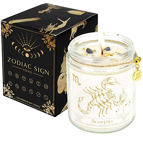YTENTE Zodiac Sign Candles Gift, Zodiac Crystals Candles Jar,Astrology Lavender Scented Soy Stones Candles Best Friends Gifts for Women Men Sister Brother Funny Birthday Gift (Scorpio)
