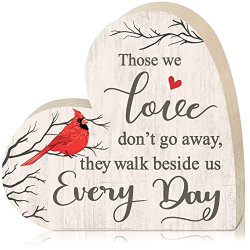 Sympathy Gift Memorial Heart Present for Loss of Loved One Wooden Remembrance Bereavement Gift Condolence Sign Loss of Father Mother Son Brother Decor 6.3 x 6 x 0.7 Inches (Cardinal Style)