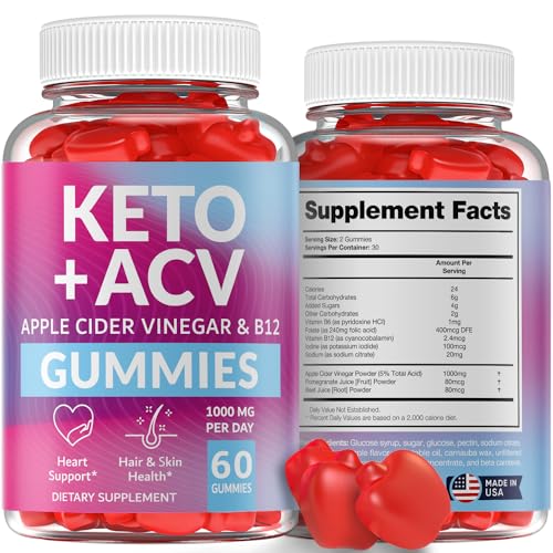 Keto ACV Gummies Advanced - Made in USA Tasty ACV Keto Gummies, No Gluten, No GMO & Vegan Keto Apple Cider Vinegar Gummies 1000mg, 60 pcs
