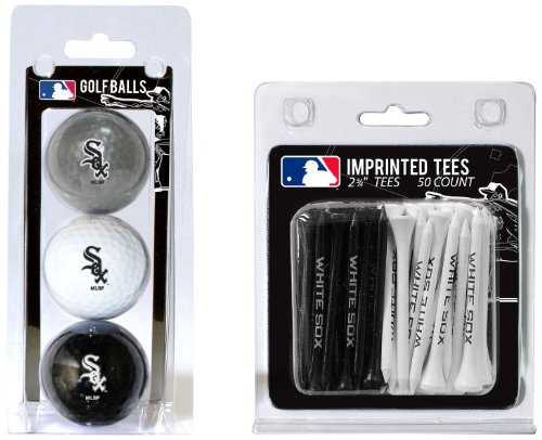 Team Golf MLB Chicago White Sox 3 Golf Balls And 50 Golf Tees Logo Imprinted Golf Balls (3 Count) & 2-3/4' Regulation Golf Tees (50 Count), Multi Colored