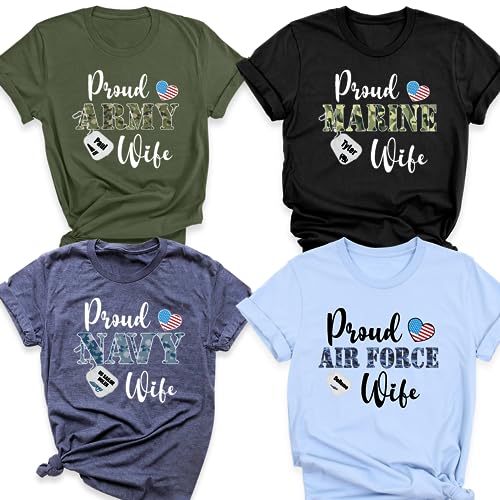 Proud Army Wife T-Shirt, Proud Air Force Wife Shirt, Proud Marine Wife Tee, Proud Navy Wife Outfit, Military Wife Gift, Proud Army Family Custom, Army Wife Shirts For Women Military Family Apparel