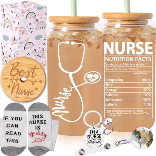 CORCUP Nurse Gifts For Women Nurse Appreciation Gift Set, Nurse Graduation, Nursing School, Nurse Christmas Gifts - Best Nurse Ever Mug 16Oz Can Glass