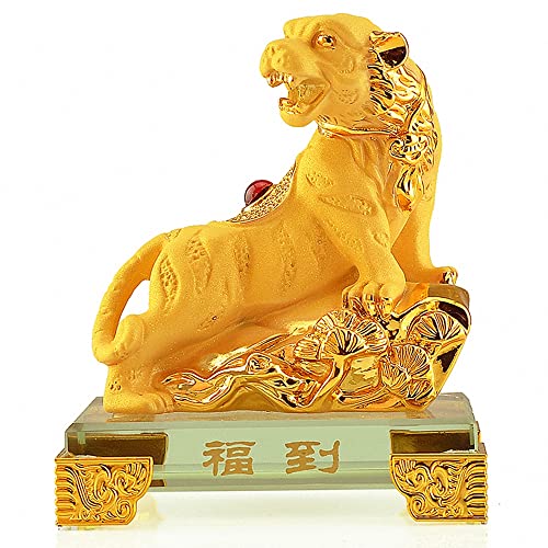 BOYULL Chinese Zodiac Tiger Golden Resin Collectible Figurines Table Decor Statue
