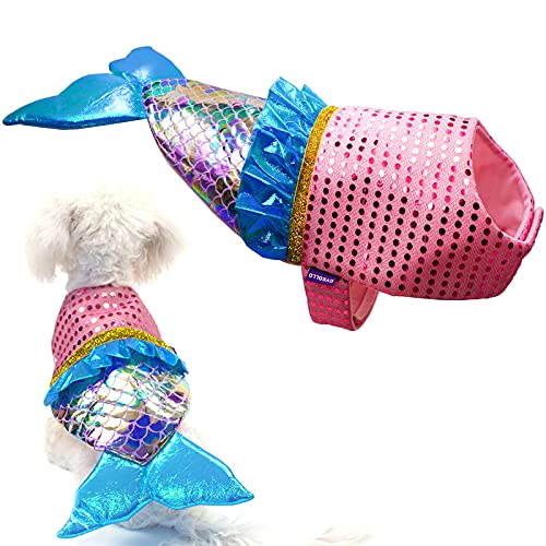 cyeollo Mermaid Dog Halloween Costumes Sparkly Cosplay Dog Clothes Outfit for Large Dog Birthday Party Dressing Up Pet Costumes for Dogs Girl Size XL