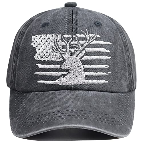 Hunting Gifts for Men Women, Funny American Flag and Deer Skull Hunting Embroidered Adjustable Baseball Cap, Deer Hunting Accessories Outdoor Hunter Hat