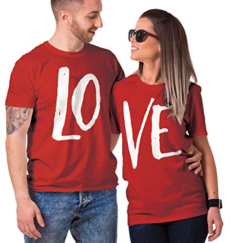 Haase Unlimited Matching Couple LO VE T-Shirt (RED/RED, Mens Large/Ladies Medium)