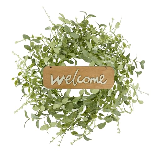 YNYLCHMX 18' Summer Wreaths for Front Door with Welcome Sign Spring Eucalyptus Wreath Door Wreaths for Spring Summer Floral Wreath for Outside Wall Window Farmhouse Indoor Outdoor Party Holiday