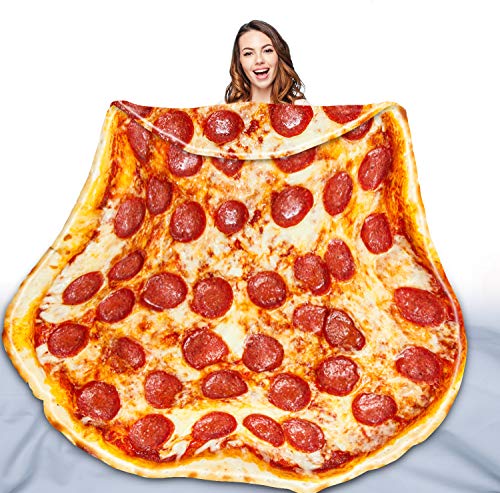 QiyI Pizza Blanket for Adult Kids, Double Sided Giant Food Throw Blanket, Funny Pizza Gifts, 60' Novelty Round Blanket, Warm Soft Tortilla Blanket