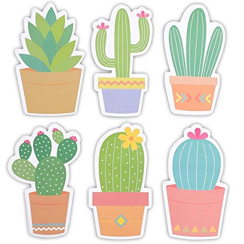 Paper Junkie 6-Pack Cactus Sticky Notes, Cute Succulent Note Pad for Office Stationery Supplies, Adhesive Plant Memo Reminder, Teacher Appreciation Funny Gifts, Fun Desk Accessories (6 Designs)