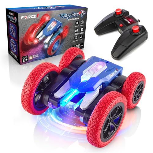 Force1 Tornado+ LED Remote Control Car for Kids - Double Sided Fast RC Car, 4WD Off-Road Stunt Car 360 Flips, All Terrain Tires, LEDs, Rechargeable Toy Car Battery, 2.4 GHz Remote, Interactive Display