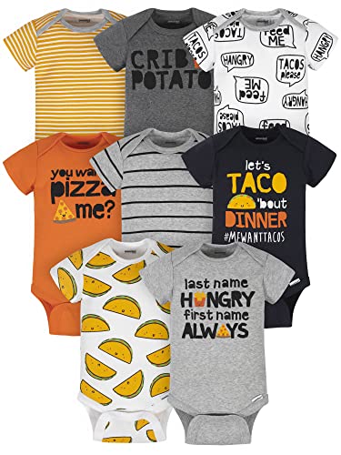 Onesies Brand Baby Boy's 8-Pack Short Sleeve Mix & Match Bodysuits, Grey Hungry, 3-6 Months