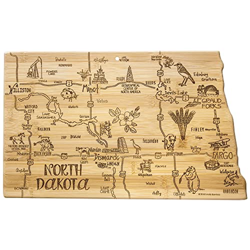 Totally Bamboo Destination North Dakota State Shaped Serving and Cutting Board, Includes Hang Tie for Wall Display