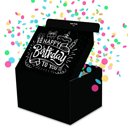 FETTIPOP Gift Box DIY (Black Premium), Gift Wrap Box Confetti Exploding - Happy Birthday, Surprise Prank Box Pop Up 7.2x5.5x4.3 in.