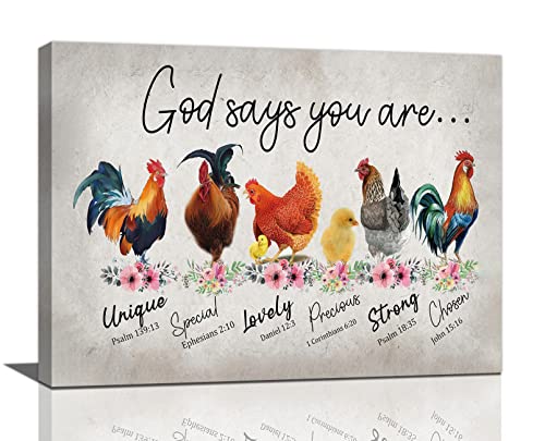 Rooster Kitchen Decor Wall Art Rustic Farmhouse Chicken Pictures Wall Decor Country God Says You Are Canvas Prints Framed Artwork Home Office Decorations For Bathroom Dinning Room 16'x12'
