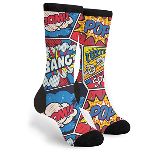 Retro Pop Art Comic Shout Unisex Adult Fun Cool 3D Print Colorful Athletic Sport Novelty Crew Tube Socks
