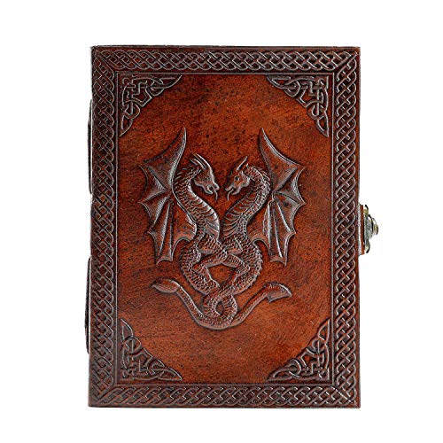Handmade Leather Double Dragon Journal/Writing Notebook Diary/Bound Daily Notepad for Men & Women Unlined Paper Medium, Writing pad for Artist, Sketch