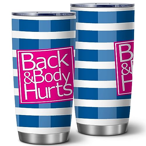 ATHAND Back and Body Hurts Mug Funny Parody Exercise Tumblers Cup Coffee Mug with Lid 20oz - Funny Iced Coffee Travel Mug Gifts for Women Men Friends