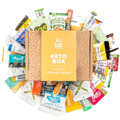 Ultimate Keto Snack Gift Basket - Low Carb (5G or less), Low Sugar, High Fat Keto Snacks Box - Diabetic Friendly & High Protein Christmas Food Basket Assortment of Nuts, Chips, Jerky, Bars - 30 Pcs