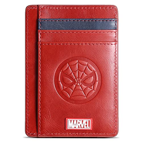 IRON SPIDER Men's Wallet，Monolayer Slim Minimalist Front Pocket RFID Blocking Leather Pocket Wallet with Superhero SPIDER RED