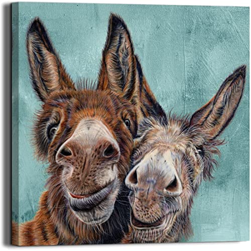 SOOTHAN Country Farmhouse Donkey Canvas Pictures Prints Funny Animal Wall Decor Posters for Mens Boys Bedroom Office Rustic Farmhouse Decoration Stretched and Framed Artwork Ready to Hang 12×12 inch