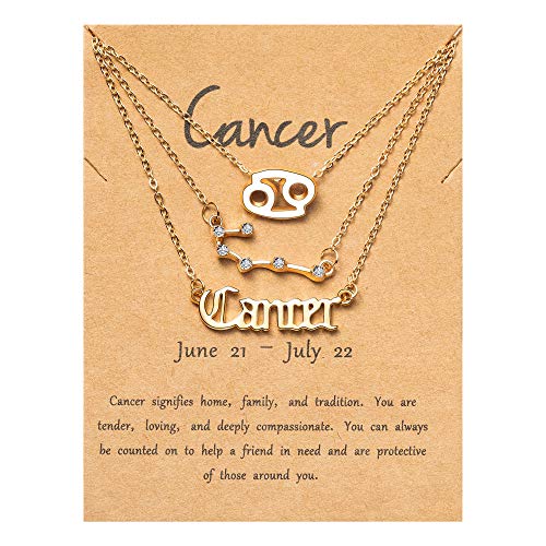 PANTIDE 3Pcs Cancer Zodiac Layer Necklaces for Women Retro 14K Gold Plated 12 Constellation Pendant Letter Necklaces Exquisite Letter Horoscope Old English Zodiac Sign Necklace Jewelry Birthday Gift