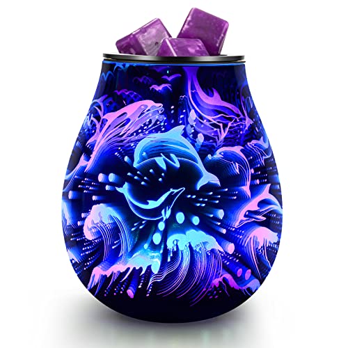 inrorans Dolphin Oil Burner 3D Glass Electric Wax Warmer Wax Burner for Scented Wax with 7 Colorful Changing Fragrance Warmer Ideal Gift for Home Wedding Festival Present…
