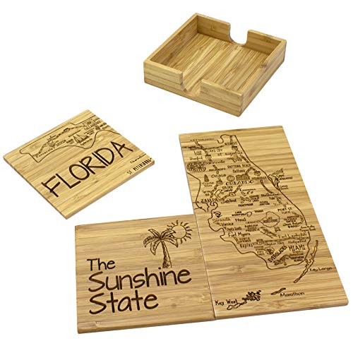 Totally Bamboo Florida State Puzzle 4 Piece Bamboo Coaster Set with Case