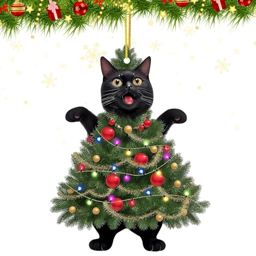 Cat Christmas Tree Ornaments-Black Cat Christmas Ornaments, Black Cat Ornaments for Christmas Tree- Funny Black cat Christmas Ornaments-Funny Cat Gifts for Cat Lovers