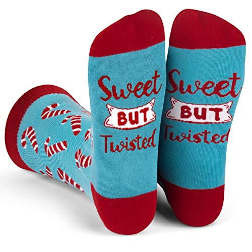 Lavley Funny Holiday Socks For Adults and Teens (Gifts For Christmas, Thanksgiving, Valentine's Day, Halloween) (US, Alpha, One Size, Regular, Regular, Candy Cane (Sweet But Twisted))