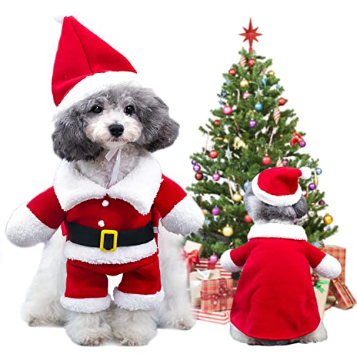 QETRABONE Santa Small Dog Costume Christmas Pet Clothes Outfits Red Christmas Santa Claus Hat Scarf Cosplay Dressing up Xmas Party New Year Clothing Accessories for Small Cat Dog(Medium, Santa)
