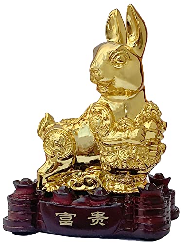 Betterdecor Gold Color Feng Shui 12 Chinese Zodiac Animal Statue Figurine Home Office Decoration and Gift for New Year Holidays and Birthday (Zodiac Rabbit)