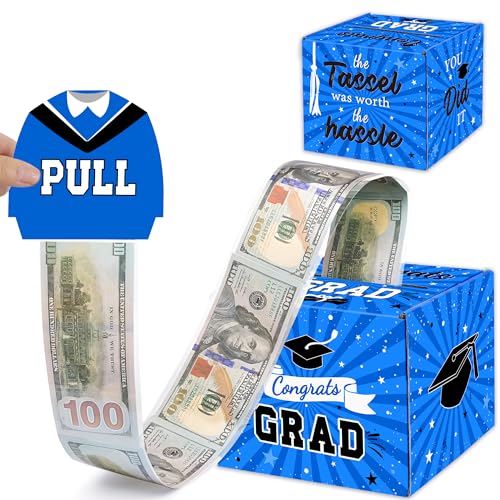 Graduation Gifts - Money Box for Cash - Graduation Gifts for Her Him Preschool High School College Class of 2024 Congrats Grad Party Present Supplies (Blue)